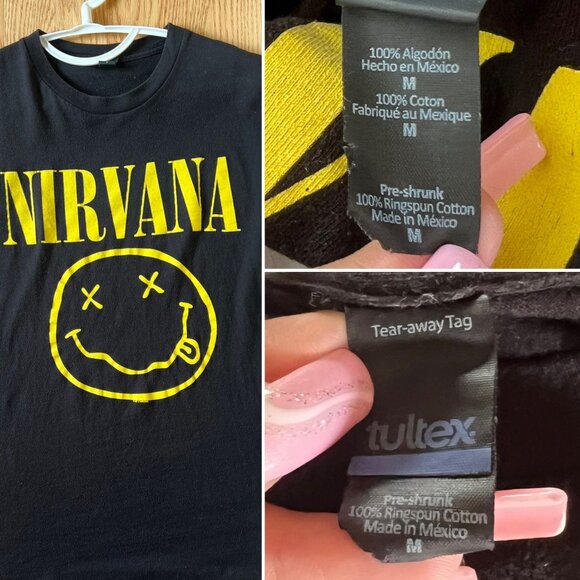 Nirvana Smiley Face T-Shirt Unisex Size Medium Black and Yellow - Picture 4 of 5